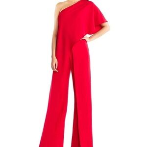 Adrianna Papell One-Shoulder Wide-Leg Jumpsuit in Bright Red